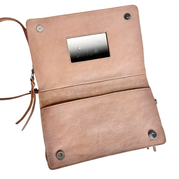 Madewell Twin Pouch Leather Crossbody Bag Washed Leather Light Tan Purse - Picture 8 of 16